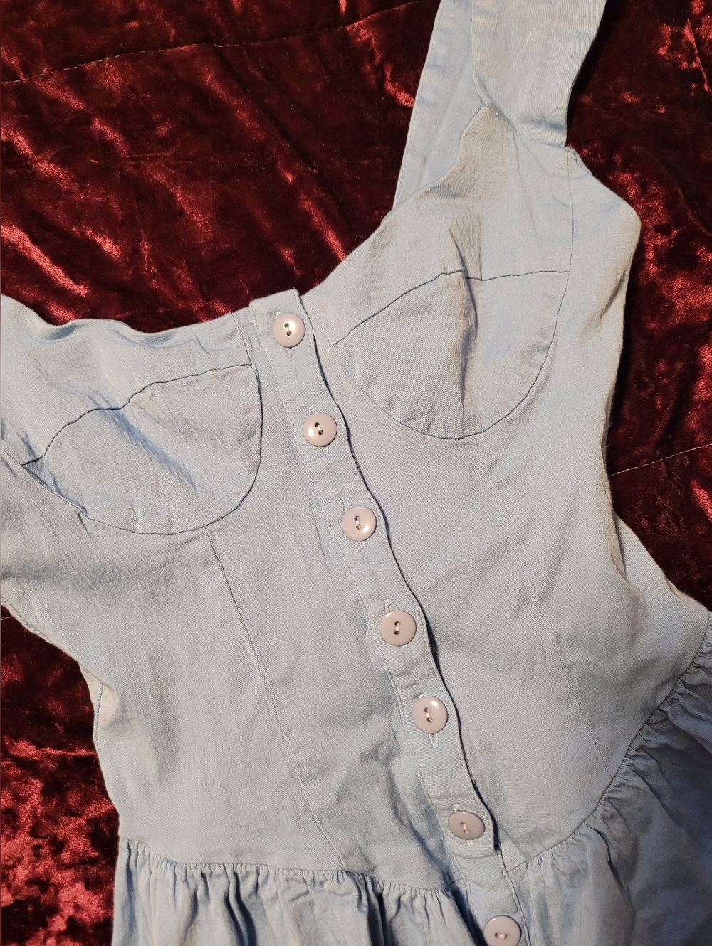 The Vintage Shop Light Blue Button-Front Tiered Sundress